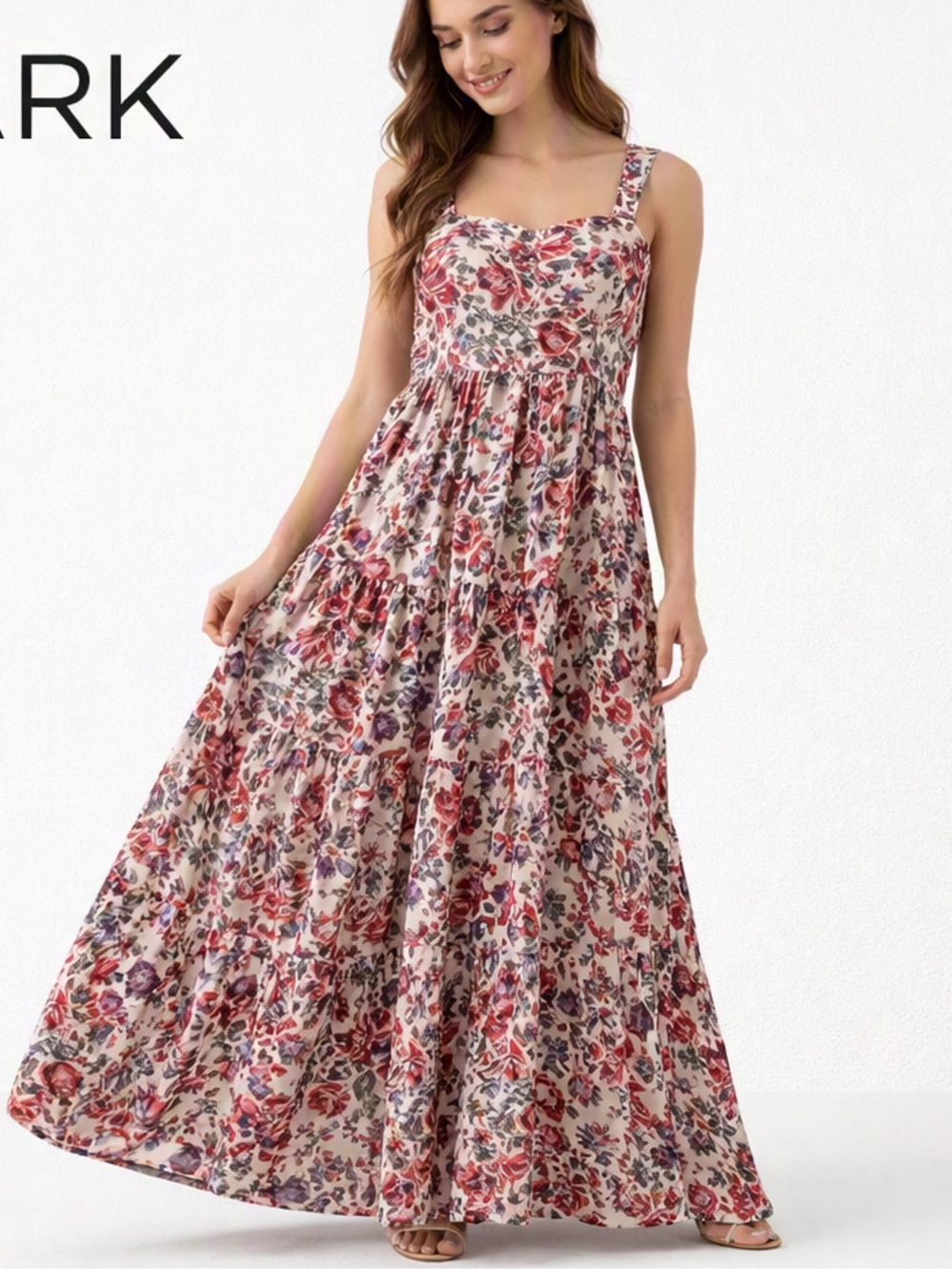 Knox Rose Floral Ruffle-Strap Maxi Dress in Cream, Pink and Purple